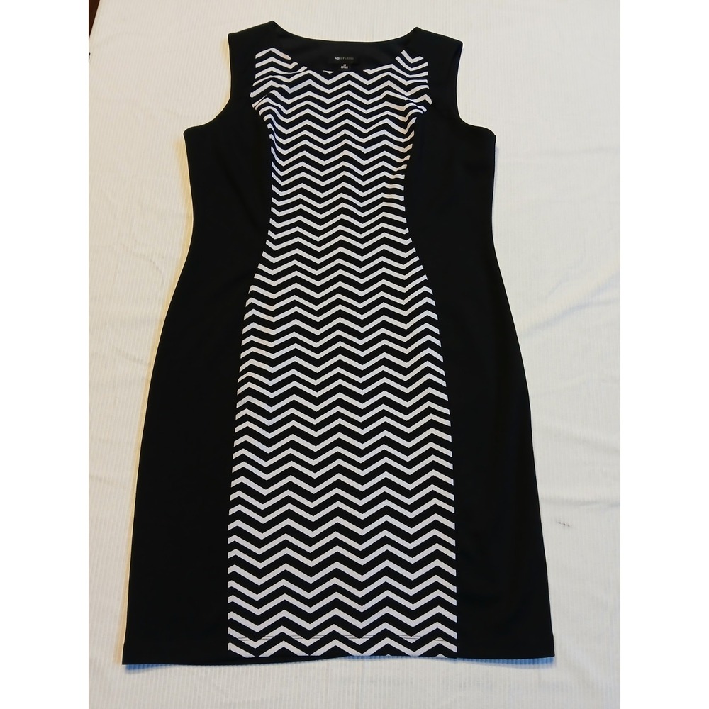 AB Studio Womens Black White Chevron Sheath Dress Size 12 Sleeveless Career